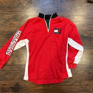 Vintage 90s Hip Hop Tommy Hilfiger Red and White Pullover, Alpine Gear